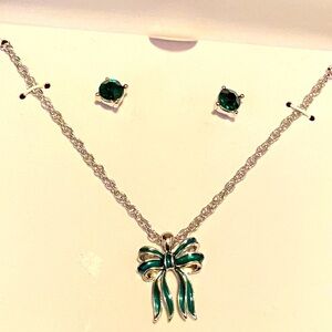 {Charter Club} Gold-Tone Bow Pendant Necklace & Crystal Stud Earrings Set